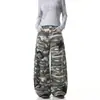 Diseño de bordado patchwork de estrellas y letras estilo americano, pantalones de mezclilla camuflados, unisex, colección de otoño, danza jazz, pantalones de pierna ancha