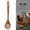 Juego de espátulas de teca para cocinar, espátula de madera de acacia con mango largo, espátula para sartenes antiadherentes, cucharón de sopa de madera, vajilla, utensilios de cocina
