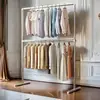 Suporte de Exposição de Roupas Simples de Tubo de Aço Galvanizado Espesso, Cabide de Chão para Varanda e Quarto, Varal de Roupa de Barra Única Removível