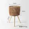 Suporte de Flores de Madeira Maciça e Rattan para Sala de Estar e Varanda, Suporte de Plantas de Bambu Trançado de Chão, Suporte para Vasos de Plantas, Exclusivamente para Vendas Transfronteiriças