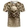 Camiseta con Calavera Impresa en 3D para Hombre Verano Casual Cuello Redondo Manga Corta Camiseta con Patrón de Calavera Único Suministro de Comercio Exterior
