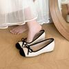 Versión con Aumento de Altura Interior ~ Zapatos de Lazo Bajo Estilo Hada Francés para Mujer Primavera y Otoño Suela Suave Combinación de Colores Zapatos Estilo Chanel Pequeño