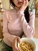 Suéter Andi de veludo com gola alta franzida para mulheres, novo outono e inverno estiloso versátil slim-fit de manga comprida camada base de tricô
