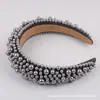 Diadema de perlas de lujo europea y americana, pasador de pelo, diadema de red para la parte superior de la cabeza, diadema roja para el cabello, presión lateral ancha, industria pesada exagerada, para mujer, venta al por mayor
