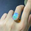 Anillo de Ópalo Natural Grano Grande Plata 925 Incrustada Color Fuego Buen Color Joyería Tesoro Anillo para Mujer Estilo Corte Anillo Temperamento