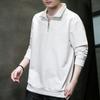 Polo de Manga Larga para Hombre de Primavera y Otoño Nuevo Color Puro Versátil Algodón Camiseta Básica Solapa Sudadera Chaqueta de Moda