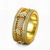 Anillo de Engranaje Giratorio Full Diamante de Venta Caliente Transfronterizo con Diseño de Cielo Estrellado Giratorio, Anillos de Pareja para Hombres y Mujeres, Joyería de Moda y Única