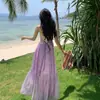 Vestido de Verano Fengxin Morado Menta Verde con Escote en V y Tirantes Halter Vestido de Vacaciones en la Costa Dopamina Estilo Hada