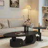 Mesa de Centro Criativa Estilo Creme para Sala de Estar, Novo Modelo 2026, Formato Oval, Adequada para Apartamentos Pequenos, Estilo Minimalista Italiano, Mesa de Chá de Pedra