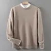 Suéter Masculino de Lã Grosso com Gola Redonda Outono e Inverno Suéter Solto Quente Base Tricotado Suéter 100% Lã Pura