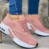 Bico Redondo Novo Estilo Transfronteiriço Tênis Baixo Estilo Pai Fashionable Salto Médio Sapatos de Salto Único Feminino Tamanho Grande Renda Europeia e Americana Superfície em Malha Casual Esportivo