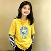 Camiseta Listrada Patchwork Manga Longa para Meninas Estilo Primavera e Outono 2026 Nova Roupa de Outono Infantil Algodão Puro Top Falso Duas Peças
