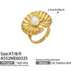 Anillo Abierto Exagerado de Pétalos Hoja de Loto Libélula Incrustado con Perlas de Concha Acero Inoxidable Chapado al Vacío PVD Anillo Elegante para Mujer