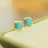 Pendientes de Plata de Ley S925 con Turquesa Sintética en Forma de Cubo de Azúcar para Mujer, Nuevo Estilo Chino, Pequeños y Exquisitos, Pendientes de Gama Alta, Regalo de Año Nuevo