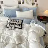 Conjunto Quatro Peças de Veludo Leite Espessado de Inverno Lençóis de Cama Quentes com Forro de Lã Capa de Edredom Veludo para Bebê Cor Lisa Conjunto de Três Peças para Dormitório