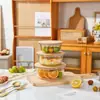 Contenedor de Almacenamiento de Alimentos de Vidrio de Borosilicato Alto Tapa de Madera de Bambú Lonchera Calentamiento en Microondas Caja Bento Sellada Bol para Almacenamiento de Frutas y Snacks