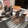 Botas Martin con Pedrería para Mujer 2026 Nuevo Estampado de Leopardo Completamente Cubiertas de Pedrería de Lujo con Cordones Botines Cortos Punta Redonda Plataforma de Suela Gruesa Botas Biker para Mujer