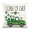 Funda de Cojín Estampada de Trébol de Cuatro Hojas para San. Funda de Cojín Decorativa de Lino para Sofá del Día de San Patricio