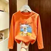 Nueva Camiseta de Manga Larga de Algodón Puro Estilo Dibujos Animados para Niñas Primavera y Otoño Ropa Infantil Linda Holgada Versátil Informal Camiseta Básica