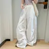 Pantalones Blancos de Encaje Hueco con Empalme de Secado Rápido de Pierna Ancha para Mujer, Diseño Delgado de Verano, Pantalones Cargo Casuales Elegantes de Cintura Alta