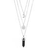 Joyería transfronteriza europea y americana personalizada collar con colgante de cristal de columna hexagonal combinable Collar multicapa para mujer de Luna hueca
