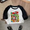 Camiseta de manga larga con dibujos animados para niño de algodón puro transfronterizo, top de otoño a juego para niños, ropa fina para bebés de primavera y otoño
