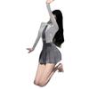 Diseño Original Estudiante JK Primavera Chica Picante Deseo Puro Camisa Blanca Ceñidora a la Cintura con Diseño de Botones y Ajuste Bodycon de Media Pierna