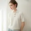 Suéter de Cachemir Konsaini para Mujer con Cuello Polo 100% Cachemir Puro Simple Versátil Tejido Adelgazante Manga Corta