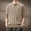 Novo Suéter de Malha de Manga Longa para Primavera e Outono Masculino, Camisa Polo com Gola Reversível e Textura de Tricô Trançado, Estilo Old Money, Atacado de Fábrica Transfronteiriço