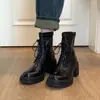 Chuyuji 2026 Nuevas Botas Martin de Tacón Alto con Suela Gruesa, Versátiles y Elegantes para Mujer, con Plataforma Impermeable, Cordones, Botines Elásticos Negros