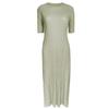 Vestido Miyake 2026 Primavera Novo Cor Sólida Manga Curta Slim Fit para Mulheres, Vestido Simples de Comprimento Médio com Pregas Linha A