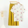 Camiseta Feminina de Algodão e Seda Calça de Algodão e Linho Verão Fresca e Rápida Floral Floral Algodão Seda Artificial Manga Curta Top Calça Cobertura