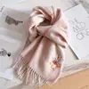Bufanda Gruesa de Lana Pura a Cuadros para Pareja con Bordado Tridimensional Casual de Año Nuevo para Hombres y Mujeres para Regalos