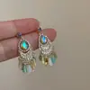 Pendientes de Borla de Gota de Agua de Vidrio Diamante Aguja Plateada Pendientes Bohemios Retro Pendientes de Lujo Ligero Pendientes de Alta Gama Transfronterizos para Mujer