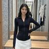 Chaqueta Definida de Cuello Alto con Soporte para Fitness y Yoga, Ajuste Slim, Top Casual Elástico para Mujer