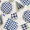 Nova cor quadriculada prato de papel copo de papel feriado festa de aniversário piquenique talheres descartáveis terno decorativo string bandeira