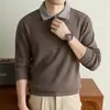 2026 Nuevo Modelo Camisa Polo de Manga Larga de Lana Merino para Hombre, Camiseta de Lyocell para Primavera y Otoño, Camisa Básica Casual para Papá