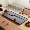 Bandeja de té de piedra negra y dorada, bandeja de té para oficina, mesa de té con juego de té incorporado, juego de té Kung Fu, bandeja de té con sistema de drenaje, juego de té completo
