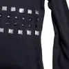 Camiseta Retrô Gótico Americano com Tachas e Padrão de Cruz, Manga Longa, Corte Justo, Top Casual de Rua para Meninas Descoladas