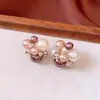 Pendientes de botón redondos de circonita cúbica y perla tipo Aguja de Plata Luz de Lujo Versátiles Estilo de Corte Pendientes Retro Franceses Sentido de Diseño Accesorios para Pendientes Nicho