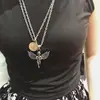 Punk Ins Retro Alas Ángel Pequeño Colgante Collar Largo Calle Hip Hop Cupido Cadena de Verano para Hombres y Mujeres