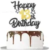 Decoración de Pastel Exclusiva Transfronteriza con Brillo Negro Dorado Topper Feliz Fiesta Topper para Pastel de Cumpleaños Topper de Bandera para Pastel de Cumpleaños