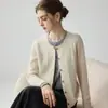 Cárdigan de cachemira para mujer con cuello redondo, abrigo de manga larga de dos piezas simuladas, nuevo diseño de bloques de color otoño e invierno, suéter cálido y moderno