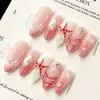 Venta Caliente Transfronteriza Uñas Portátiles Francesas 3D Estereoscópicas Almendra Dulce Rosa Oceánico Estrella de Mar Perla Pedrería Venta al por Mayor