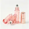 Botella de aceite esencial rollerball de oro rosa de 5/10ML, botella rollerball de bola de acero, botella pequeña para muestras de perfume, botella rollerball, botella de vidrio vacía