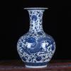 Jarrón de cerámica Jingdezhen, venta al por mayor, con ramitas azules y blancas, diseño de dragón, botella grande, artesanías de cerámica para el hogar, decoración