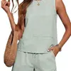 Conjunto de Moda de Verano para Mujer de Amazon de 2 Piezas: Top sin Mangas de Cuello Redondo y Pantalones Cortos con Bolsillos