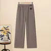 Pantalones casuales rectos holgados de cintura alta para mujer, pantalones de pierna ancha forrados de polar para otoño e invierno, adecuados para madres de mediana edad y mayores, con cintura elástica y diseño largo y fluido