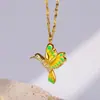 Collar con Colgante de Pájaro de Esmalte de Goteo de Aceite Nuevo Colorido Europeo y Americano Cadena para Clavícula de Acero de Titanio con Circonita Micro-pavimentada para Mujer