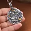 Collar Colgante Vintage Rey Ciervo Dorado Chapado en Oro Plata Pura 999 Dragón Repujado para Hombres